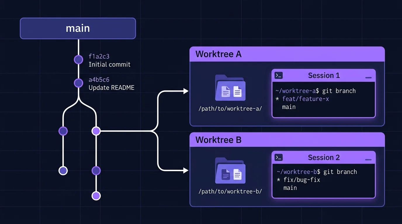 Git worktree ile paralel Claude Code oturumları şeması